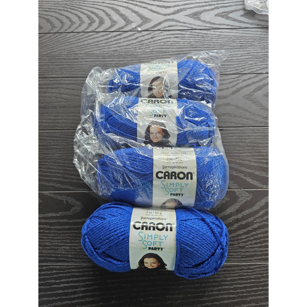Caron Simply Soft Party Yarn Royal Sparkle Blue Metallic 4 Skeins 3oz 164yds